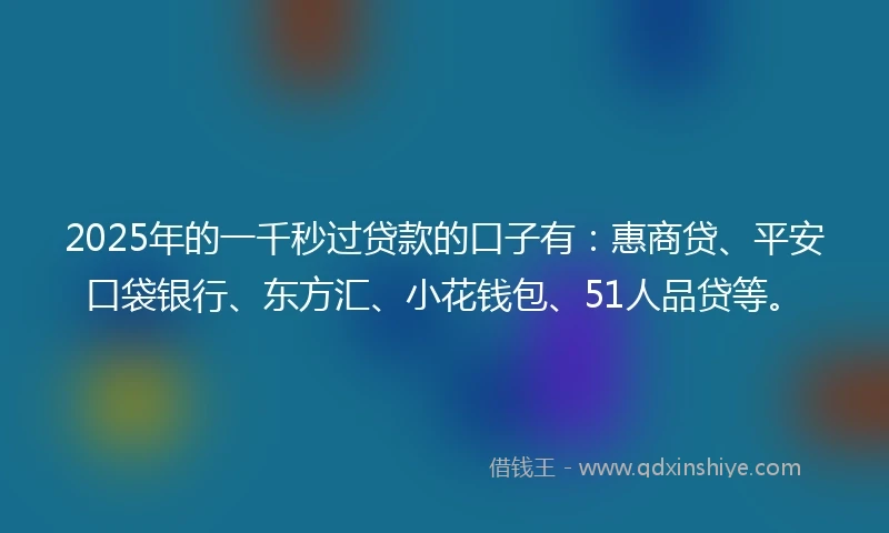 2025年的一千秒过贷款的口子有：惠商贷、平安口袋银行、东方汇、小花钱包、51人品贷等。