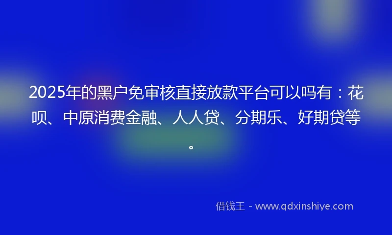 2025年的黑户免审核直接放款平台可以吗有：花呗、中原消费金融、人人贷、分期乐、好期贷等。