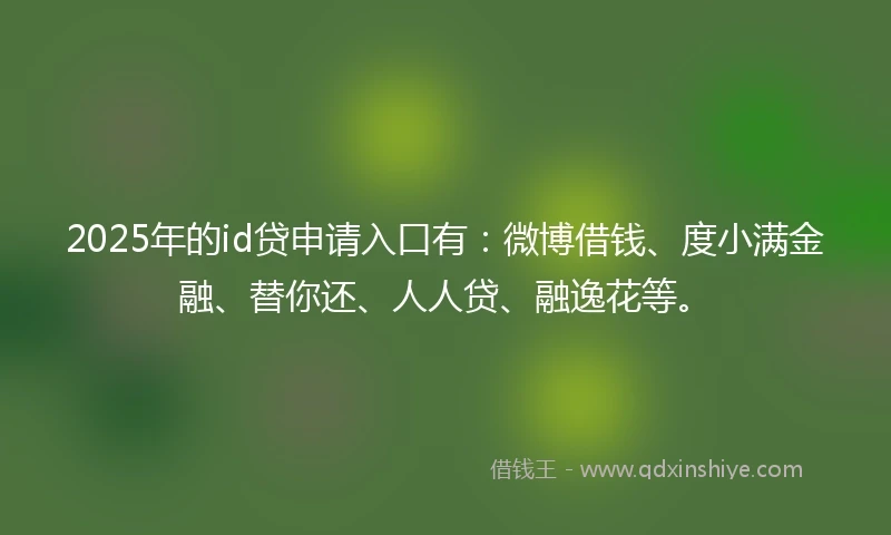 2025年的id贷申请入口有:微博借钱、度小满金融、替你还、人人贷、融逸花等。