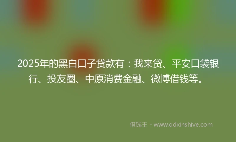 2025年的黑白口子贷款有：我来贷、平安口袋银行、投友圈、中原消费金融、微博借钱等。