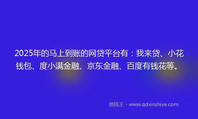 2025年的马上到账的网贷平台有：我来贷、小花钱包、度小满金融、京东金融、百度有钱花等。