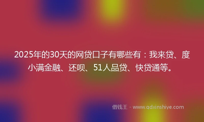 2025年的30天的网贷口子有哪些有：我来贷、度小满金融、还呗、51人品贷、快贷通等。