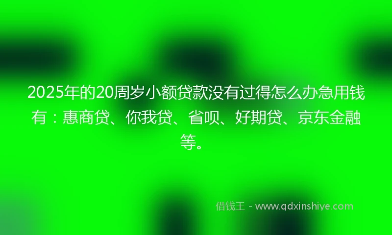 2025年的20周岁小额贷款没有过得怎么办急用钱有：惠商贷、你我贷、省呗、好期贷、京东金融等。
