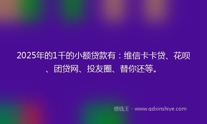 2025年的1千的小额贷款有：维信卡卡贷、花呗、团贷网、投友圈、替你还等。