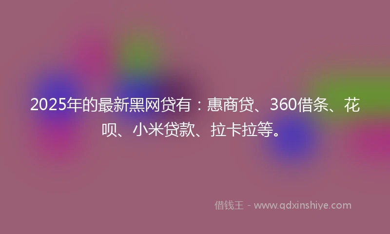 2025年的最新黑网贷有：惠商贷、360借条、花呗、小米贷款、拉卡拉等。