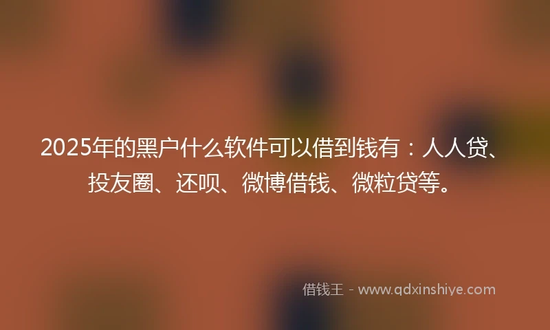 2025年的黑户什么软件可以借到钱有：人人贷、投友圈、还呗、微博借钱、微粒贷等。