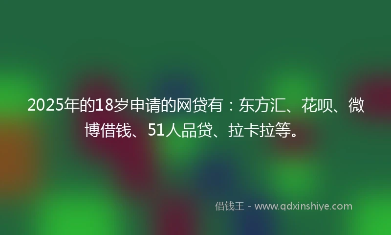2025年的18岁申请的网贷有：东方汇、花呗、微博借钱、51人品贷、拉卡拉等。