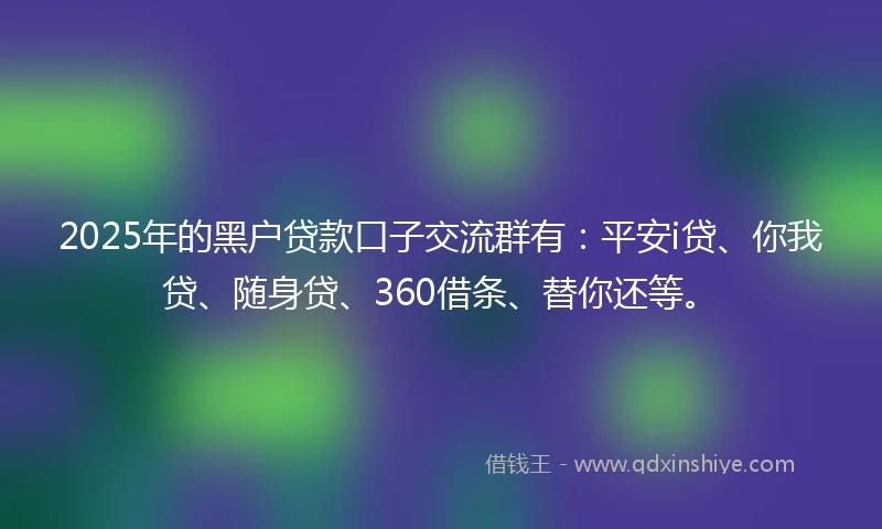 2025年的黑户贷款口子交流群有：平安i贷、你我贷、随身贷、360借条、替你还等。