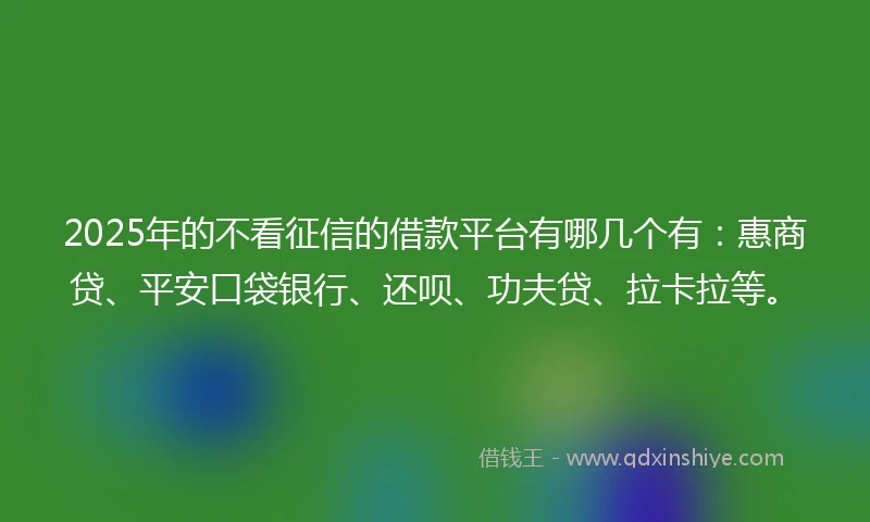 2025年的不看征信的借款平台有哪几个有：惠商贷、平安口袋银行、还呗、功夫贷、拉卡拉等。