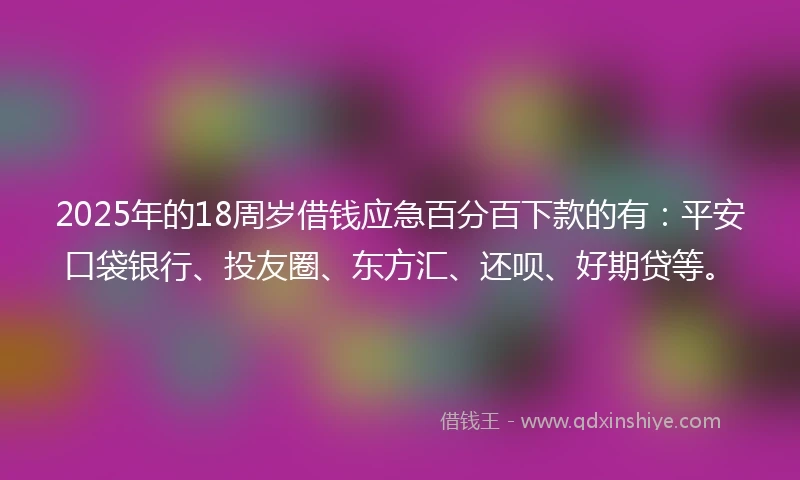 2025年的18周岁借钱应急百分百下款的有：平安口袋银行、投友圈、东方汇、还呗、好期贷等。