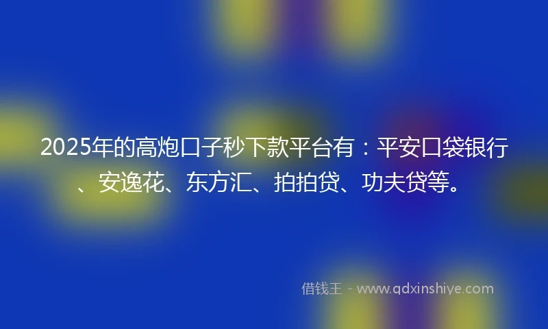 2025年的高炮口子秒下款平台有：平安口袋银行、安逸花、东方汇、拍拍贷、功夫贷等。