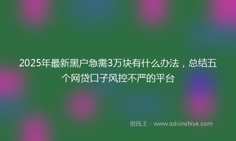 2025年最新黑户急需3万块有什么办法,总结五个网贷口子风控不严的平台