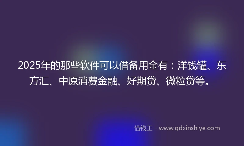 2025年的那些软件可以借备用金有：洋钱罐、东方汇、中原消费金融、好期贷、微粒贷等。