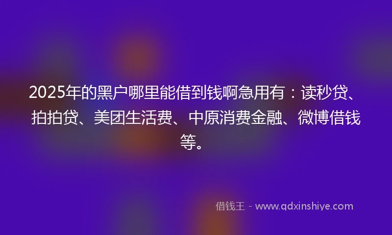 2025年的黑户哪里能借到钱啊急用有：读秒贷、拍拍贷、美团生活费、中原消费金融、微博借钱等。