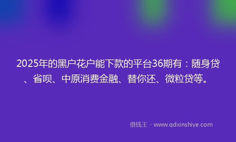 2025年的黑户花户能下款的平台36期有：随身贷、省呗、中原消费金融、替你还、微粒贷等。