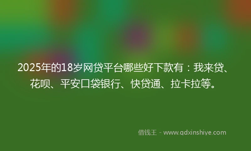 2025年的18岁网贷平台哪些好下款有：我来贷、花呗、平安口袋银行、快贷通、拉卡拉等。