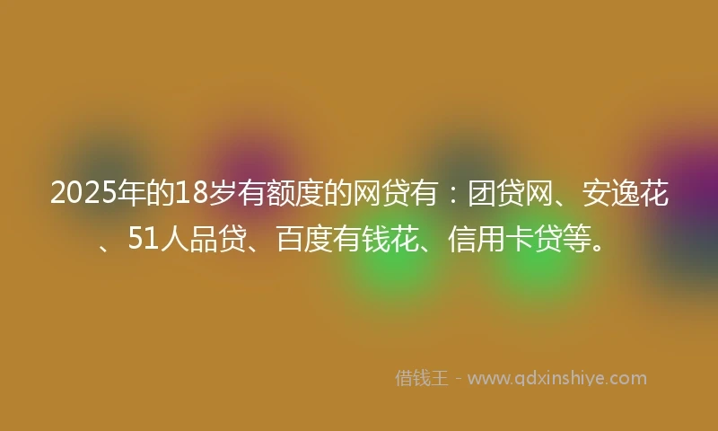 2025年的18岁有额度的网贷有：团贷网、安逸花、51人品贷、百度有钱花、信用卡贷等。