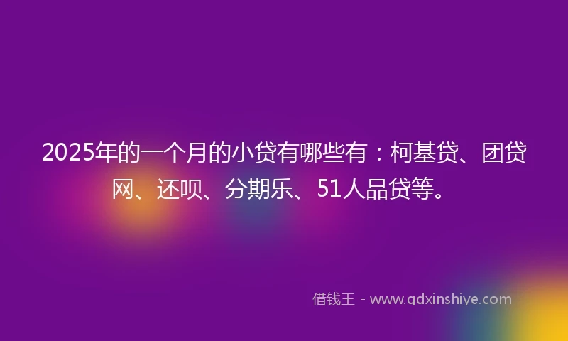 2025年的一个月的小贷有哪些有:柯基贷、团贷网、还呗、分期乐、51人品贷等。