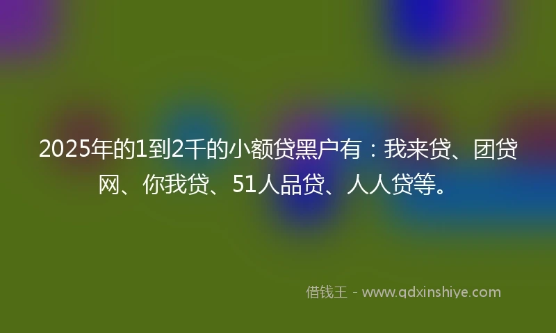 2025年的1到2千的小额贷黑户有：我来贷、团贷网、你我贷、51人品贷、人人贷等。