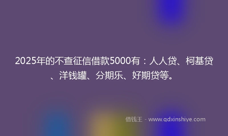 2025年的不查征信借款5000有：人人贷、柯基贷、洋钱罐、分期乐、好期贷等。