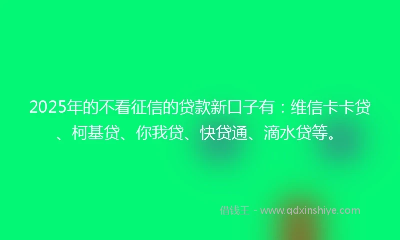 2025年的不看征信的贷款新口子有：维信卡卡贷、柯基贷、你我贷、快贷通、滴水贷等。