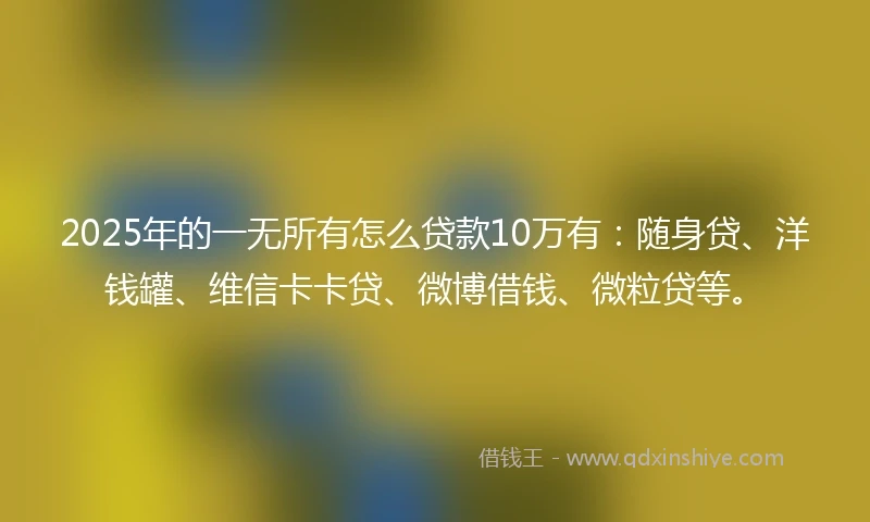 2025年的一无所有怎么贷款10万有：随身贷、洋钱罐、维信卡卡贷、微博借钱、微粒贷等。