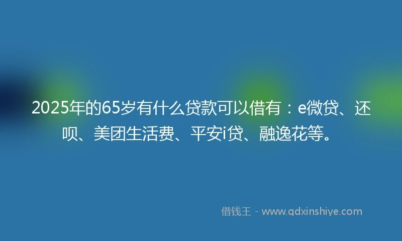 2025年的65岁有什么贷款可以借有：e微贷、还呗、美团生活费、平安i贷、融逸花等。