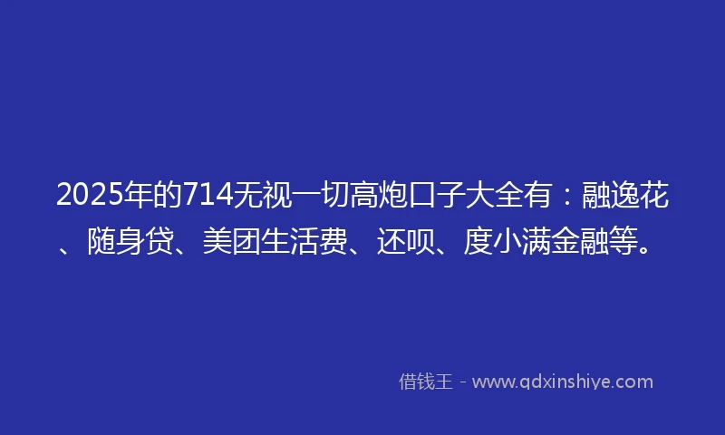 2025年的714无视一切高炮口子大全有：融逸花、随身贷、美团生活费、还呗、度小满金融等。