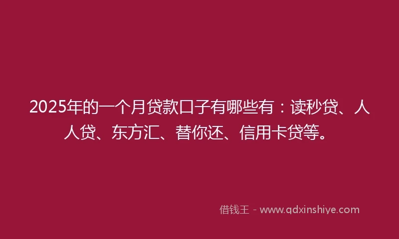 2025年的一个月贷款口子有哪些有：读秒贷、人人贷、东方汇、替你还、信用卡贷等。
