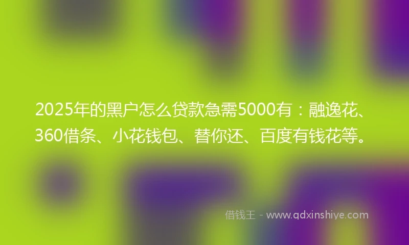 2025年的黑户怎么贷款急需5000有：融逸花、360借条、小花钱包、替你还、百度有钱花等。