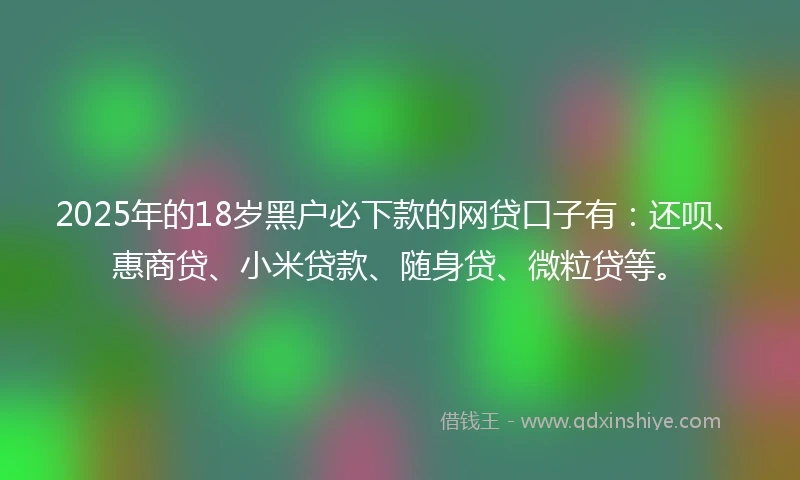 2025年的18岁黑户必下款的网贷口子有：还呗、惠商贷、小米贷款、随身贷、微粒贷等。