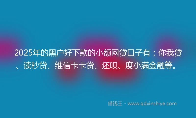 2025年的黑户好下款的小额网贷口子有：你我贷、读秒贷、维信卡卡贷、还呗、度小满金融等。