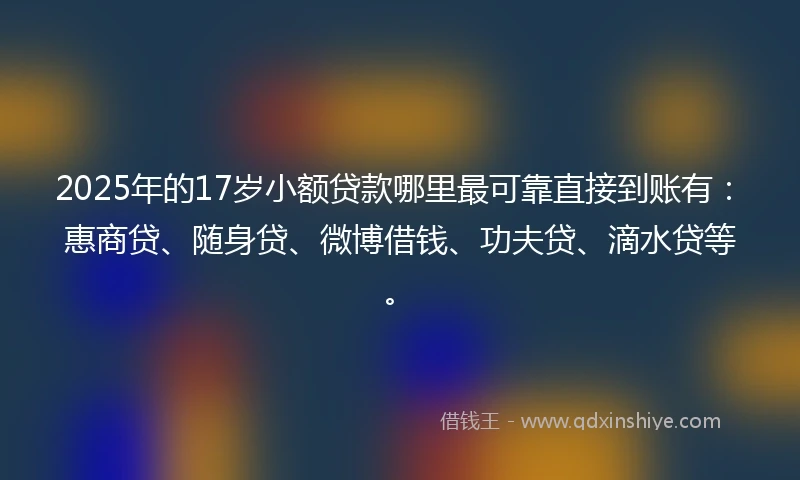 2025年的17岁小额贷款哪里最可靠直接到账有：惠商贷、随身贷、微博借钱、功夫贷、滴水贷等。