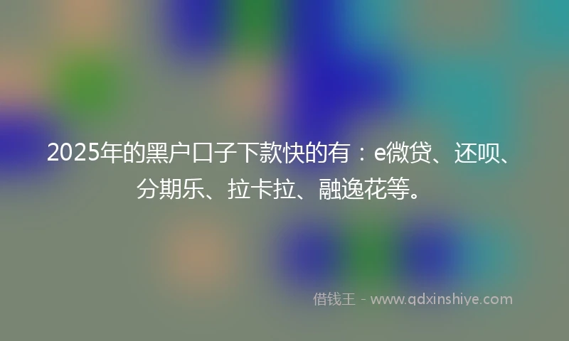 2025年的黑户口子下款快的有：e微贷、还呗、分期乐、拉卡拉、融逸花等。