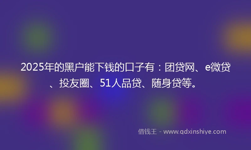 2025年的黑户能下钱的口子有：团贷网、e微贷、投友圈、51人品贷、随身贷等。
