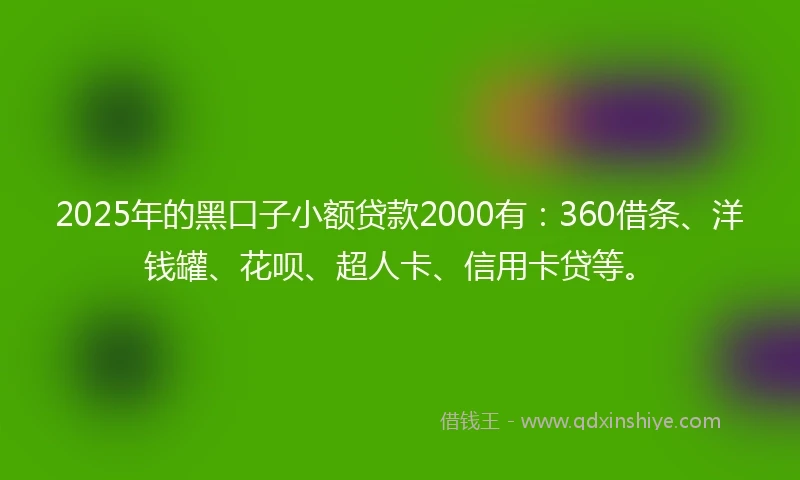 2025年的黑口子小额贷款2000有：360借条、洋钱罐、花呗、超人卡、信用卡贷等。