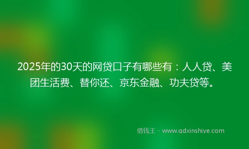 2025年的30天的网贷口子有哪些有：人人贷、美团生活费、替你还、京东金融、功夫贷等。