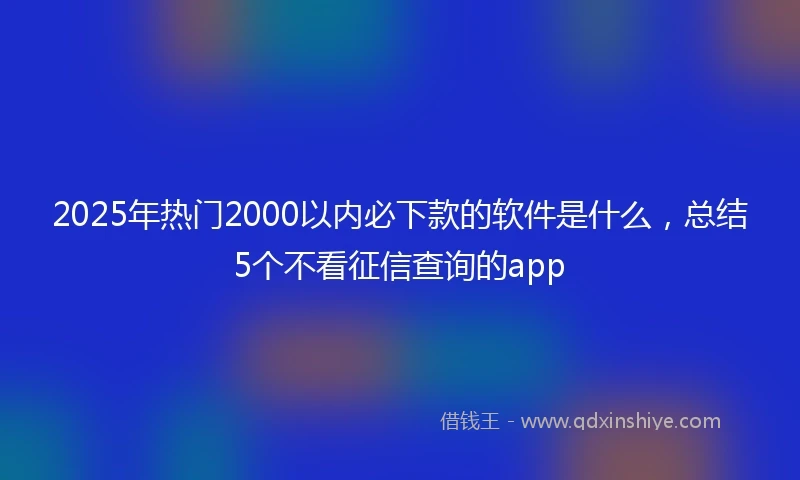 2025年热门2000以内必下款的软件是什么，总结5个不看征信查询的app