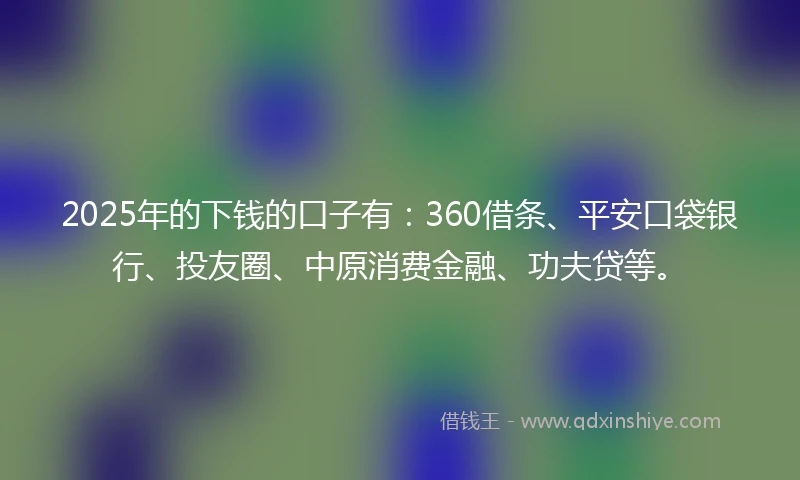 2025年的下钱的口子有：360借条、平安口袋银行、投友圈、中原消费金融、功夫贷等。