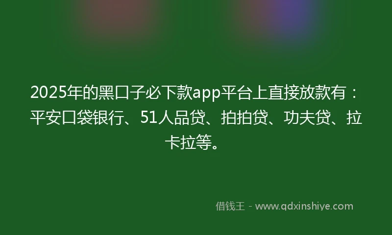 2025年的黑口子必下款app平台上直接放款有:平安口袋银行、51人品贷、拍拍贷、功夫贷、拉卡拉等。