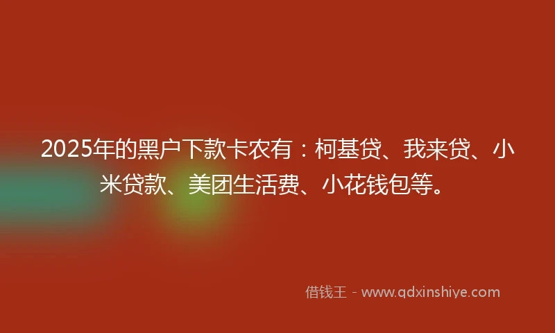 2025年的黑户下款卡农有：柯基贷、我来贷、小米贷款、美团生活费、小花钱包等。