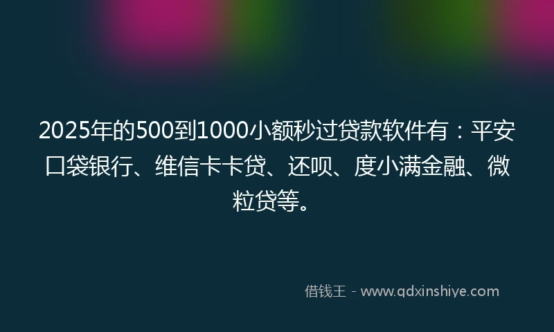 2025年的500到1000小额秒过贷款软件有:平安口袋银行、维信卡卡贷、还呗、度小满金融、微粒贷等。