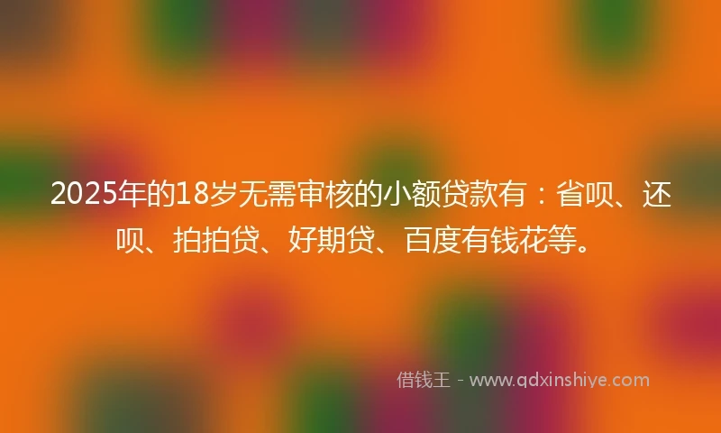 2025年的18岁无需审核的小额贷款有：省呗、还呗、拍拍贷、好期贷、百度有钱花等。