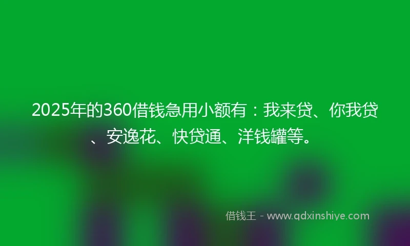 2025年的360借钱急用小额有：我来贷、你我贷、安逸花、快贷通、洋钱罐等。