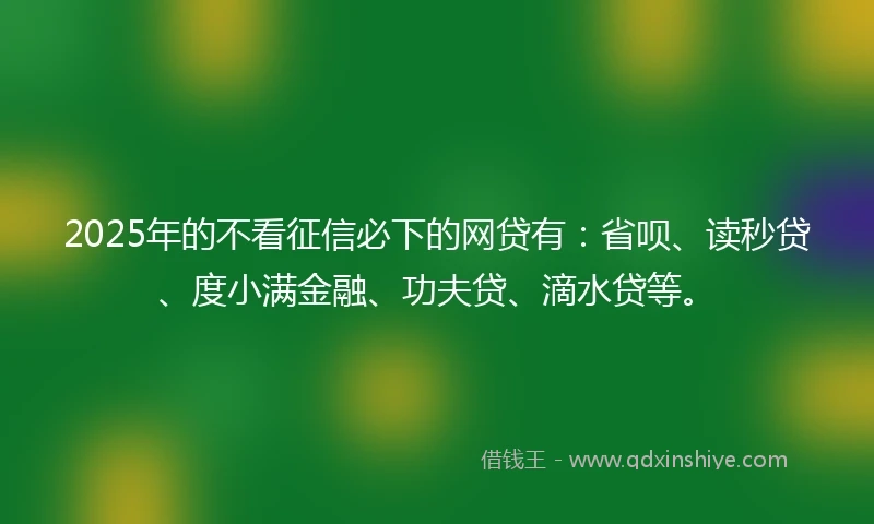 2025年的不看征信必下的网贷有:省呗、读秒贷、度小满金融、功夫贷、滴水贷等。