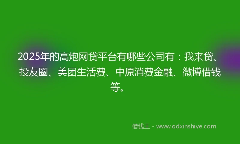 2025年的高炮网贷平台有哪些公司有：我来贷、投友圈、美团生活费、中原消费金融、微博借钱等。