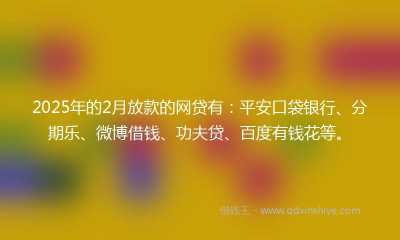 2025年的2月放款的网贷有：平安口袋银行、分期乐、微博借钱、功夫贷、百度有钱花等。