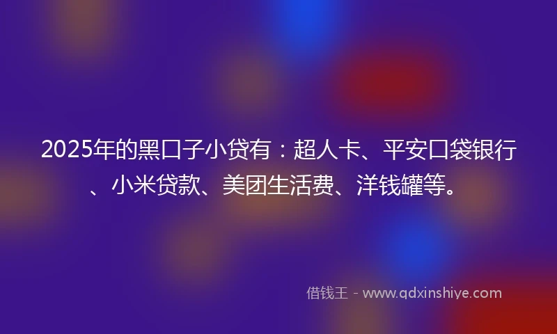 2025年的黑口子小贷有:超人卡、平安口袋银行、小米贷款、美团生活费、洋钱罐等。
