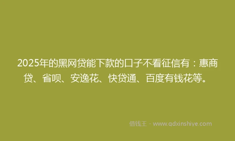 2025年的黑网贷能下款的口子不看征信有：惠商贷、省呗、安逸花、快贷通、百度有钱花等。