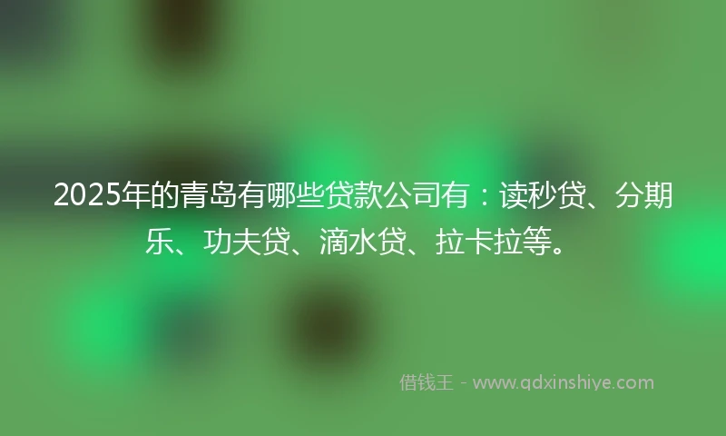 2025年的青岛有哪些贷款公司有:读秒贷、分期乐、功夫贷、滴水贷、拉卡拉等。